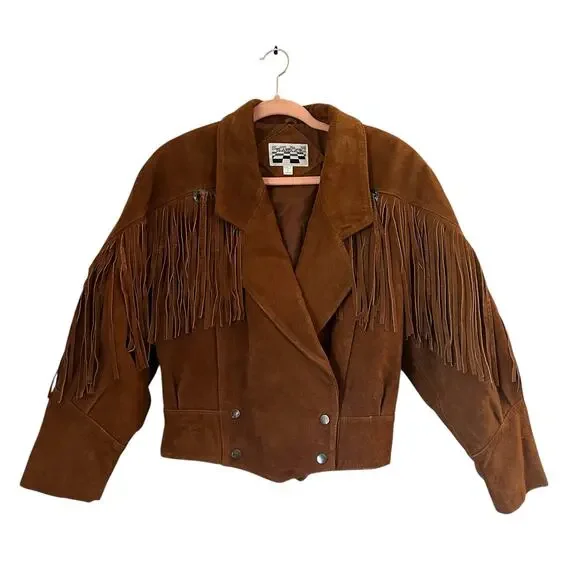 Vintage Brown Leather Jacket with Fringe Detail - Picture 2 of 13
